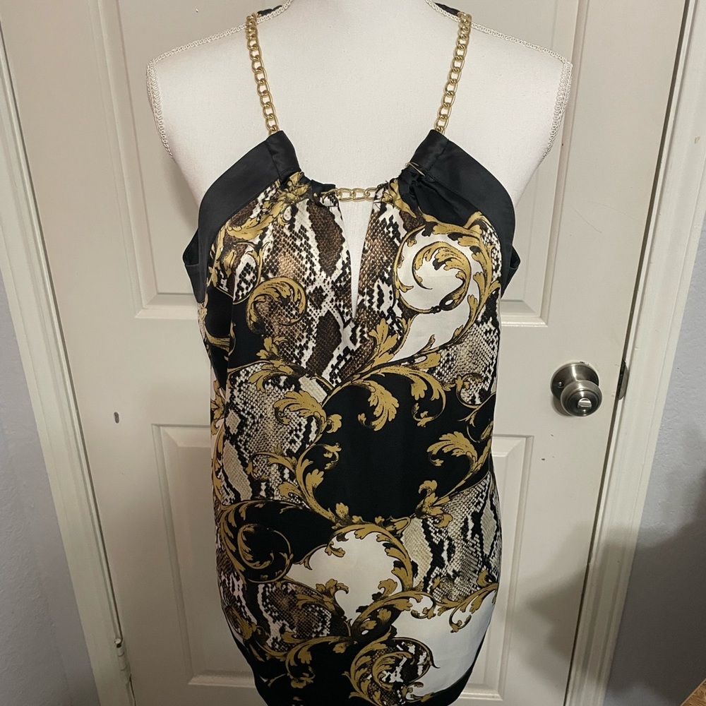 Thalia Sodi Gold and Black Sleeveless Camisole with Graphic Embellishments